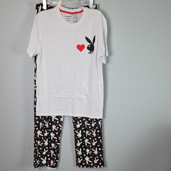 PLAYBOY Other - Playboy Black and White Lounge Set with Red Hearts size medium
